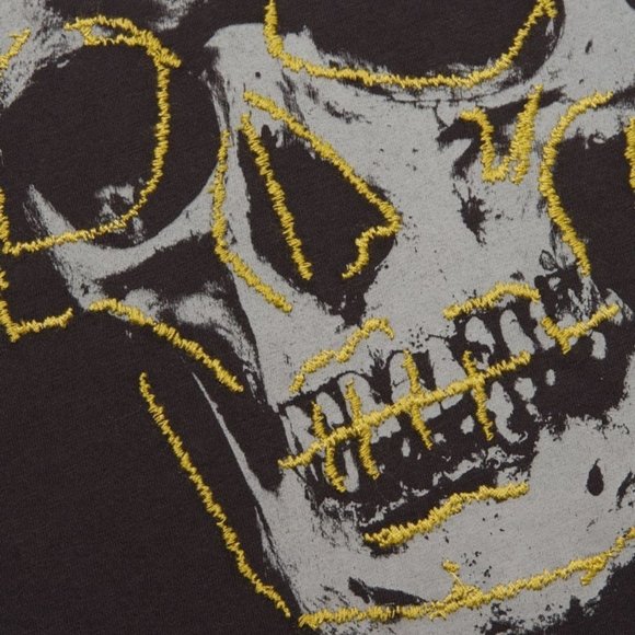 John Varvatos Skull Embroidered Crew T-Shirt Black - Picture 3 of 4